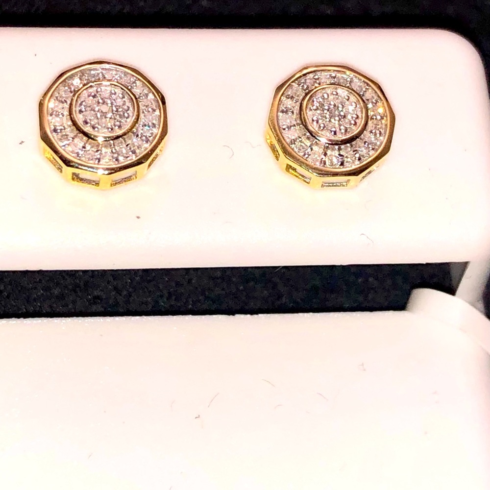 10k solid gold REAL DIAMOND earrings HUGE SALE WOW